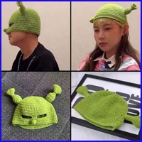 Nouveau bonnet tricoté à la main Tks 3D avec longues oreilles de Shrek, vert hiver, amusant pour les fêtes, style Skullies. .
