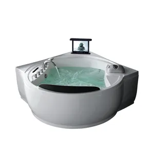 bathtub big white Suppliers-Free Standing Big Size White Luxury Acrylic Two Person Corner Hydro Massage Shower Spa Swim Pool with TV Bathtub