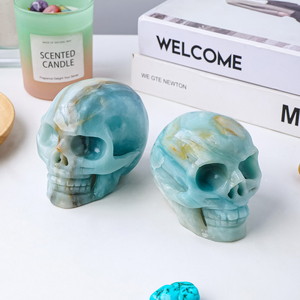 Crânes en cristal d'amazonite naturel sculptés, <span class=keywords><strong>bleu</strong></span> ciel, pour la décoration, vente en gros - Product Image 6