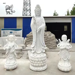 BLVE 손조각 실물 크기 중국 종교 관음 돌 조각 대리석 관음 동상 정원 Kuan Yin Budda 동상