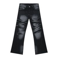 Jean micro-évasé délavé peint à la main pour homme, style rétro américain, coupe droite ample, pantalon en denim tendance