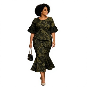 Robe Samoane Classique Polynésienne Grande Taille pour Femme, Ensemble 2 Pièces avec Jupes Sirène en Polyester et Manches Pétales, Motif Tribal Puletasi - Product Image 3