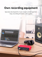 Interface audio USB 2 canaux, carte son externe 24 bits 192 kHz, alimentation fantôme 48 V, boîtier métallique, bouclage intégré pour studio