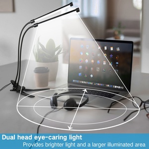 Soporte de música ajustable regulable de doble cabeza para el cuidado de los ojos, Clip en lámpara de escritorio, luz de mesa con abrazadera para lectura, dormitorio de trabajo - Product Image 3