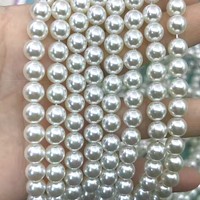 Perles de verre en gros de 3-14 mm, perles imitation perle, plusieurs tailles, longueur 15 pouces/brin, perles de verre blanc nacré pour la fabrication de bijoux