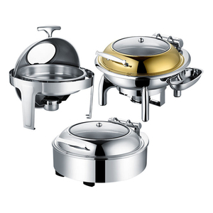 Recipiente para Buffet de Lujo en Oro y Plata, Calentador de Alimentos para Buffet, Tapa Redonda de Vidrio, Recipiente para Buffet Comercial Grande de Acero Inoxidable - Product Image 4