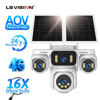 Caméra de sécurité IP 4G LS VISION HD 4K avec zoom 16x, quatre objectifs, quatre écrans, AOV, panneau solaire, CCTV, AI, PTZ