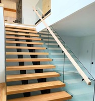 Escalier de grenier moderne en acier et bois, en forme de L, avec monopoutre, marches en hêtre de 40 mm d'épaisseur et garde-corps en verre, fabriqué en Chine