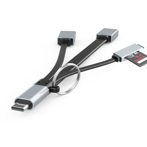 3 in 1 USB C ハブ 3A急速充電 PVC編組カードリーダーアダプターケーブル Type-C USB 3.0 2.0 ハブ SDカード、マイクロSD、TFカード対応 モバイル用 - Product Image 1