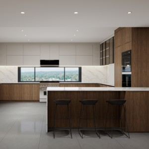 Meuble de cuisine modulaire en placage de noyer massif de style moderne avec portes à panneaux plats, évier et robinet, charnières pour personnalisation complète de la maison - Product Image 5