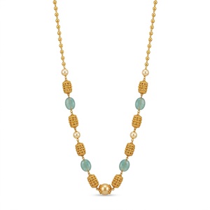 925 Silver Antique Mala Necklace with Aqua <b>Blue</b> <b>Beads</b> and Pearl Accents Traditional Ethnic Jewelry for Women - Product Image 1