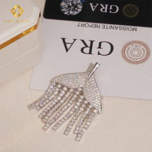 Deluxe Jewelry Moissanite Iced Out <b>Brooch</b> Pass Diamond Tester Moissanite Diamond 925 <b>Silver</b> Hip Hop Women Jewelry Tassel <b>Brooch</b> - Product Image 4