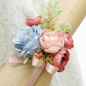 Poignet Fleur En Gros Mariée Demoiselle D'honneur Sœurs Vert Poignet Fleur Corsage Fournitures De Mariage Enfants Danse Main Fleur - Product Image 3