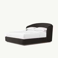 Lit à dossoir élégant et moderne en bouclette couleur avoine avec tête de lit cintrée et base en bois foncé pour chambre à coucher, idéal pour l'aménagement intérieur, personnalisable OEM