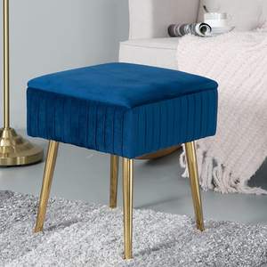 Tabouret rembourré en velours <span class=keywords><strong>bleu</strong></span>, tabouret <span class=keywords><strong>de</strong></span> canapé <span class=keywords><strong>de</strong></span> rangement avec pieds en métal, adapté au salon et à la chambre à coucher - Product Image 2