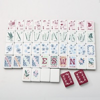 Tuiles de Mahjong en Acrylique Taizhou, style Américain/Européen-Américain, mini, à motif de petites fleurs violettes et blocs de couleur, finition patinée à la main, pour jeux d'échecs et de cartes