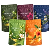 Sachets de thé personnalisés 100g 250g 500g, étiquette privée, finition mate de luxe, estampage doré, sachet refermable en Mylar pour thé aux fleurs séchées