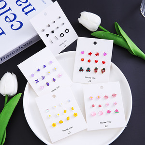 Ensemble de boucles d'oreilles en perles de style coréen, 6 paires, cœur, nœud, bijoux pour enfants, cadeau pour filles - Product Image 5
