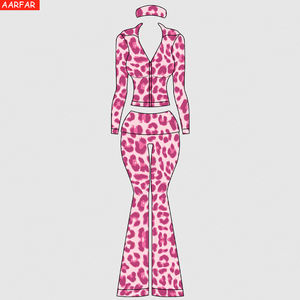 طقم قطعتين بنقشة الفهد للنساء، ملابس مصنعة حسب الطلب مع شعار مطرز، ملابس منزلية ورياضية بنقشة الفهد - Product Image 2