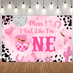 Fondo de Fotografía con Estampado de Vaca Rosa para Cumpleaños, Pancarta Decorativa con la Frase 'I Feel Like E I'm One', Decoración para Fiestas de Niñas - Product Image 1
