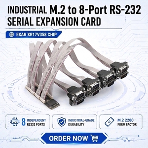 Carte série RS232 M.2 intégrée à 8 ports, carte d'extension industrielle M2 B+M Key DB9, adaptateur PCIe EXAR XR17V358, 15Mbps, 16550 - Product Image 1