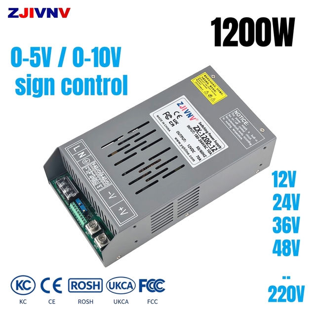 1200W 12V/24V/48V/60v 72v 80v 90v 100v 220v  Switching Power Supply with 0-5V Remote Control, Industrial AC DC SMPS Converter