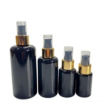 Emballage de bouteille d'eau en verre de haute qualité pour cosmétiques, 30 ml, 50 ml, 100 ml, 200 ml, flacon de lotion en verre noir, flacon pompe avec pompe dorée