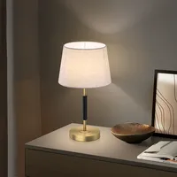 Lámpara de Mesa Moderna Nórdica de Lujo, Totalmente en Latón, Ajustable, con Pantalla de Tela Simple y Flexible, para Dormitorio o Hotel
