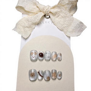 [140] Unghie Finte Press-On Effetto Occhio di Gatto Happy Puppy, Nuova Collezione Autunno/Inverno, Dipinte a Mano, Riutilizzabili, per Studentesse - Product Image 1