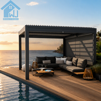 Pergola en aluminium robuste Sweet Home avec toit à lamelles réglables électriquement, pavillon extérieur résistant aux intempéries pour hôtel et complexe hôtelier