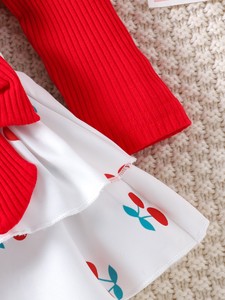 Conjunto de 3 piezas rojo de mono y falda de algodón transpirable de manga larga a la <span class=keywords><strong>moda</strong></span> para bebés niñas, novedad 2025, para primavera, transfronterizo - Product Image 6