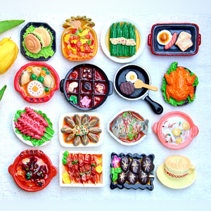 Aimants de réfrigérateur en résine peinte, imitation aliments : nouilles, côtes, hot pot. Aimants mignons pour réfrigérateur, artisanat magnétique rétro. - Product Image 1