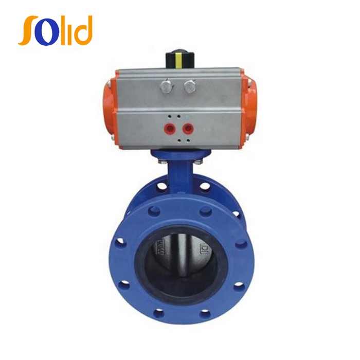 Factory Sale Epoxy Coated Ductile Iron Double Flanged Butterfly Valve With Pneumatic Actuator