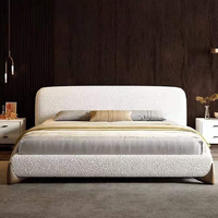Cama de Plataforma de Madera King-Size Tapizada en Tela Teddy, Moderna y Lujosa, Personalizable para Apartamentos Comerciales, Gran Venta