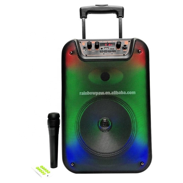 Kts-1553 Bt Karaoke Party Speaker Portable 8 Inch Trolley Outdoor Speaker Fm Mp3 Music Player With Microphone & Led Flame Light