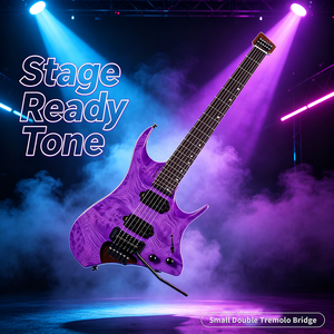 Guitare électrique sans tête personnalisée en usine, 6 cordes, corps en acajou, manche en érable, micros H-H, instrument de performance de voyage - Product Image 5