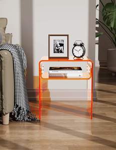 Table d'appoint moderne en acrylique orange à 2 niveaux, table de chevet, tables basses pour salon, meubles en acrylique, décoration intérieure - Product Image 2