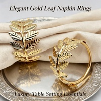 Ensemble d'anneaux de serviette élégants en forme de feuille dorée - Parfaits pour les mariages, les fêtes et la décoration de Noël |   Supports de table réutilisables en fonte