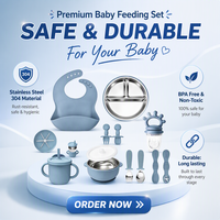 Nouvel ensemble de vaisselle écologique pour enfants en acier inoxydable 304, comprenant bol, assiette avec couvercles, cuillère, fourchette et ustensiles, vente en gros