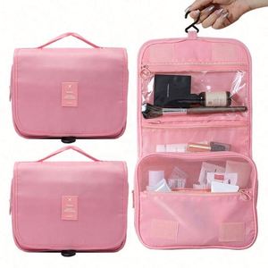 Pochette en maille polyester grande capacité avec logo et design personnalisés, à suspendre pour voyage, trousse de maquillage, fermeture éclair – Vente chaude - Product Image 1