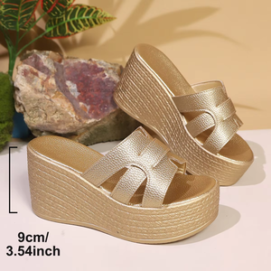 Summer New European American Style <b>Platform</b> <b>Sandals</b> Women Petite Soft Lightweight Thick-Soled Hollow <b>Wedge</b> Slippers Slip-On - Product Image 3