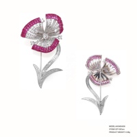 Mode rubis mariage vêtement cristal broche fleur émail broche broches femmes 925 bijoux en argent