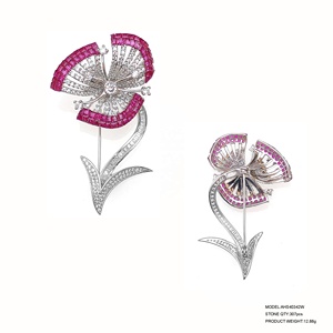 เข็มกลัดคริสตัลทับทิมสำหรับชุดแต่งงานแฟชั่นเข็มกลัดเคลือบดอกไม้เครื่องประดับเงิน925สำหรับผู้หญิง - Product Image 3