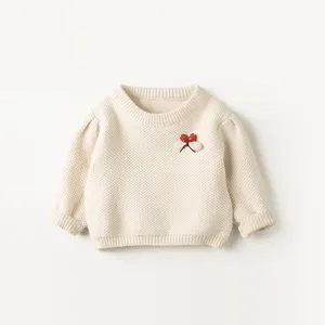 Wholesale kids o-neck pullover lovely girls clothing baby knitted pattern sweater for children