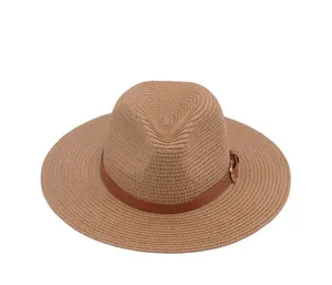 Latest New Design Fedora Hats Wholesale Wide Brim Straw Hat Leather Belt Decoration for Men and Women