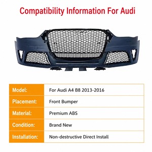 Pare-chocs avant style RS4 avec calandre pour <span class=keywords><strong>Audi</strong></span> A4 B8.5 2013-2016, kit de carrosserie de remplacement, pièces de modification automobile, pièces de rechange, stock US - Product Image 3