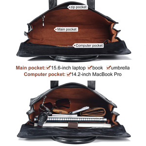 Dujiang Men's Genuine Leather <b>Briefcase</b> Black Business Travel Luxury Solid Color Folded Design - Product Image 4