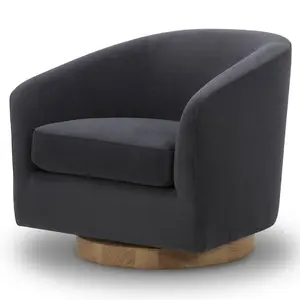 客厅卧室或公寓酒店用现代圆桶天鹅绒口音扶手椅旋转躺椅