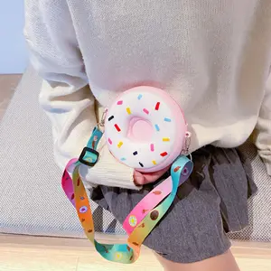 Wholesale Donut Shape Silicone Crossbody Bag Colorful Kawaii Cute Small Kids Purse Bag Zipper Adjustable Shoulder Bag