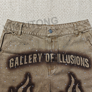 Quần <span class=keywords><strong>short</strong></span> jeans nam dáng rộng, cạp cao, kiểu vintage, màu đá mài, đính đá, phong cách đường phố, mẫu mới <span class=keywords><strong>2025</strong></span> - Product Image 4